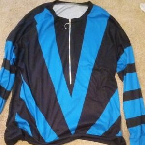 Blue and Black Striped Long Sleeve Top